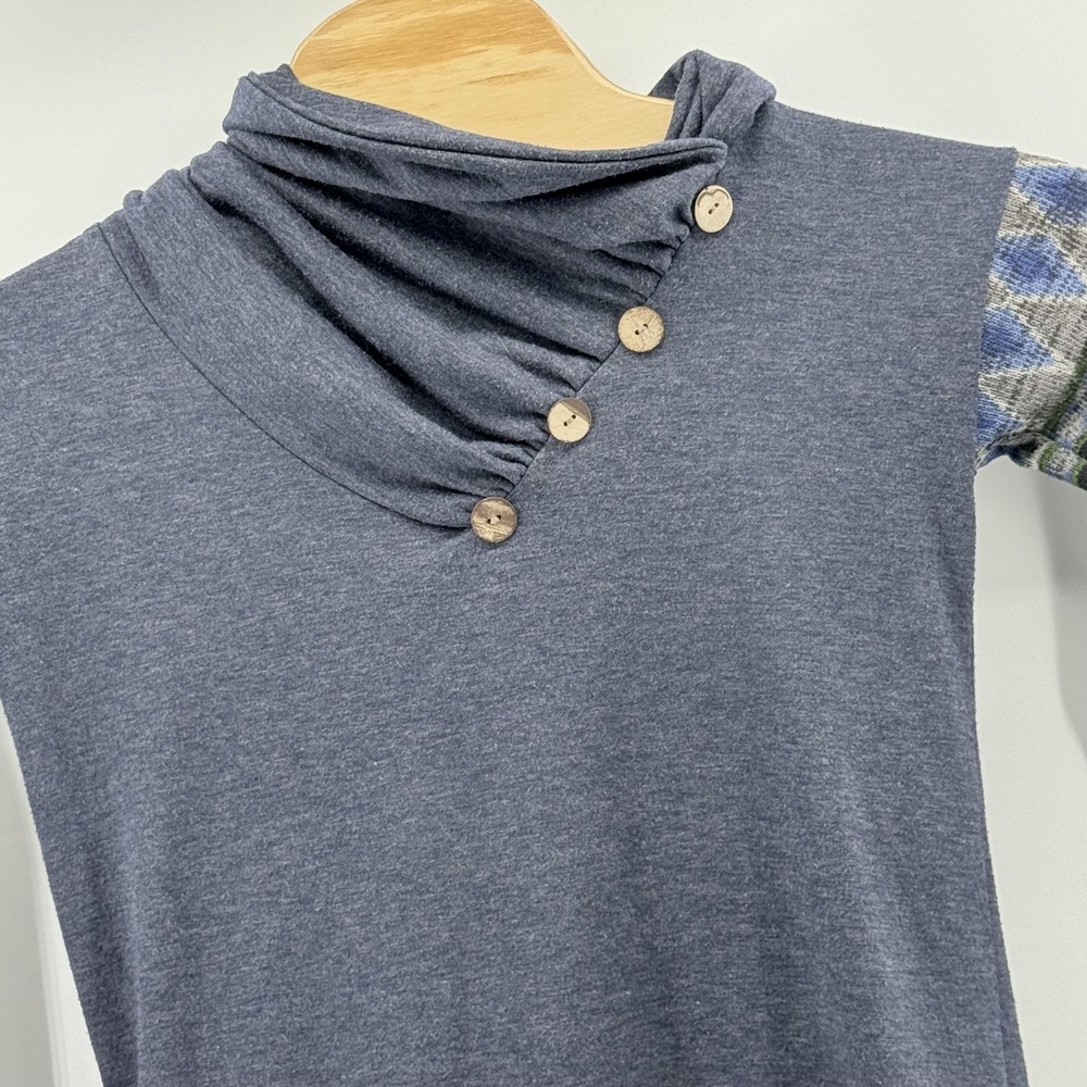12PM by‎ Mon Ami Sweater Womens Small Blue Cowl Neck Aztec Print Pullover Boho